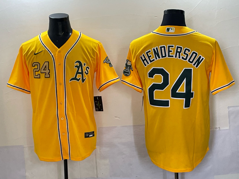 Men Oakland Athletics #24 Henderson yellow Nike 2025 MLB Jersey 002->oakland athletics->MLB Jersey